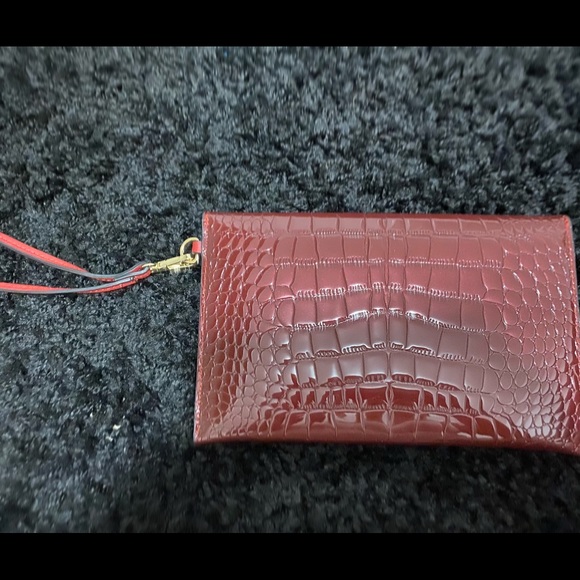 Red patent | red faux leather clutch with strap ~ - Picture 2 of 3